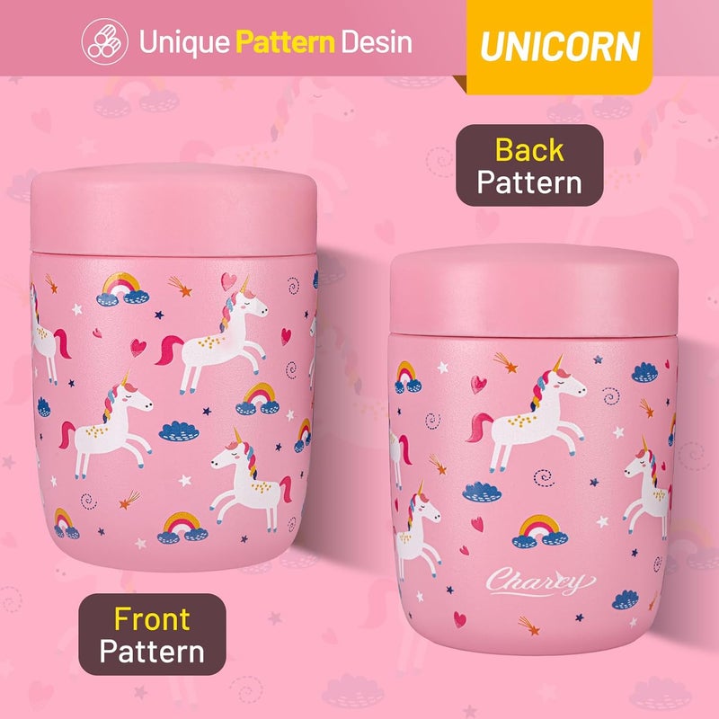 Charcy 9oz Stainless Steel Vacuum Insulated Kids Food Jar - Soup Thermo for Hot & Cold Food - Pink Unicorn W - Image 2